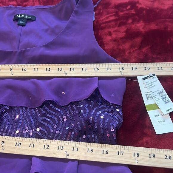 NWT SL Fashions Layered Tiered Ruffle Sequins Dress 14 - Picture 8 of 9